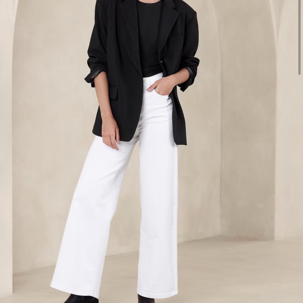 Banana Republic High Rise White Wide-Leg Pants Size 32 Trouser Workwear Spring
